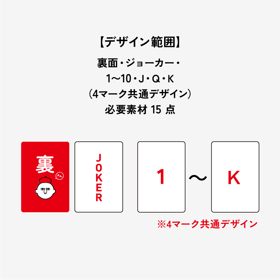 トランプ　ちいさめ（裏面・ジョーカー・1〜10・J・Q・K（4マーク共通デザイン））