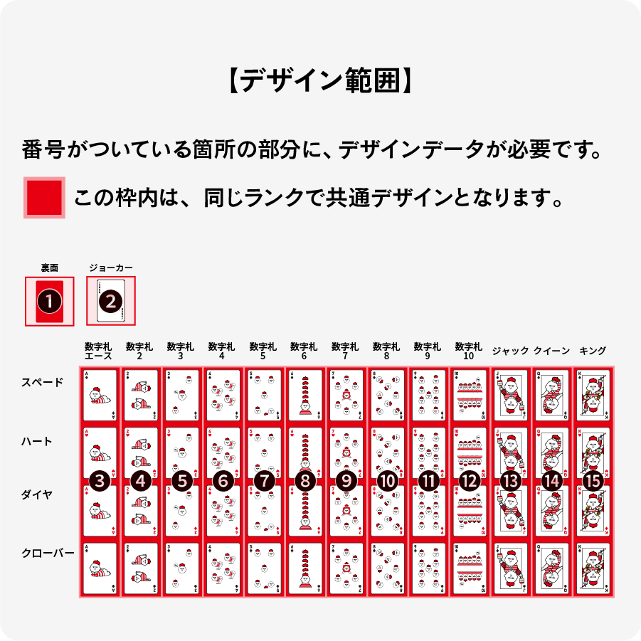 トランプ　ちいさめ（裏面・ジョーカー・1〜10・J・Q・K（4マーク共通デザイン））